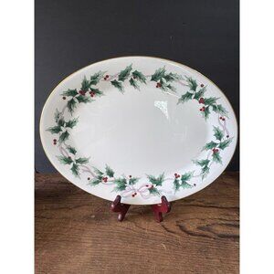 Mikasa Ribbon Holly 14" Oval Christmas Serving Platter, CAF03/714, Japan, 14”